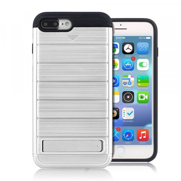 Wholesale iPhone 7 Plus Card Pocket Hybrid Case (Silver)